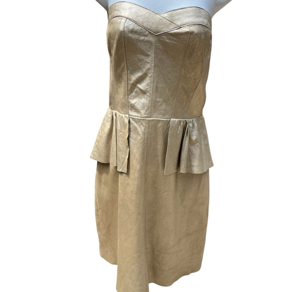 Rebecca Taylor Gold Strapless lamb leather Dress